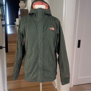 The North Face Women’s DryVent Hooded Jacket Green Light Peach Lining Size L